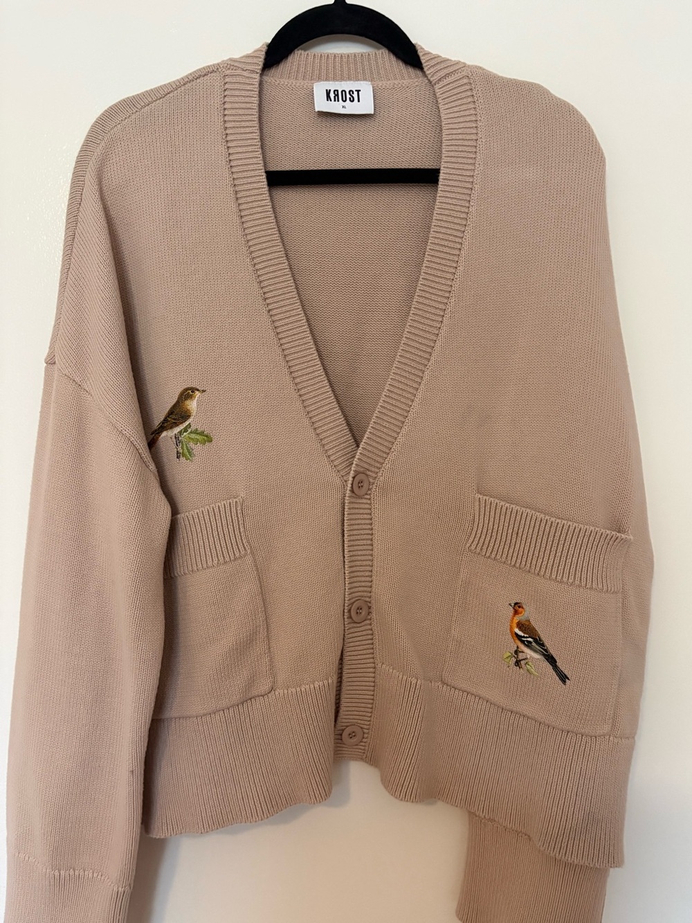KROST tan bird cotton cardigan size XL